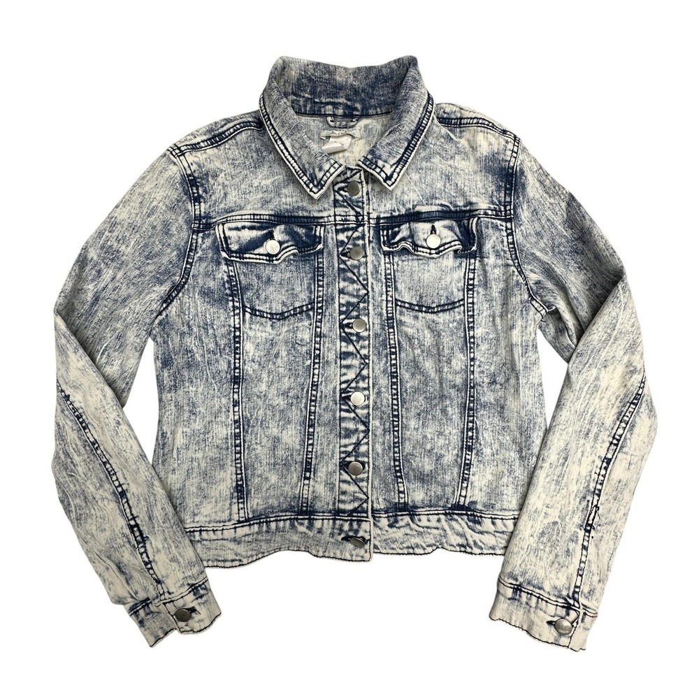 Love Fire Jean Jacket Juniors XXL Blue Acid Wash Denim Button Front Short